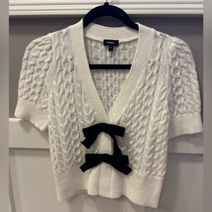 Express White Cable Knit Sweater with Black Bows size XS